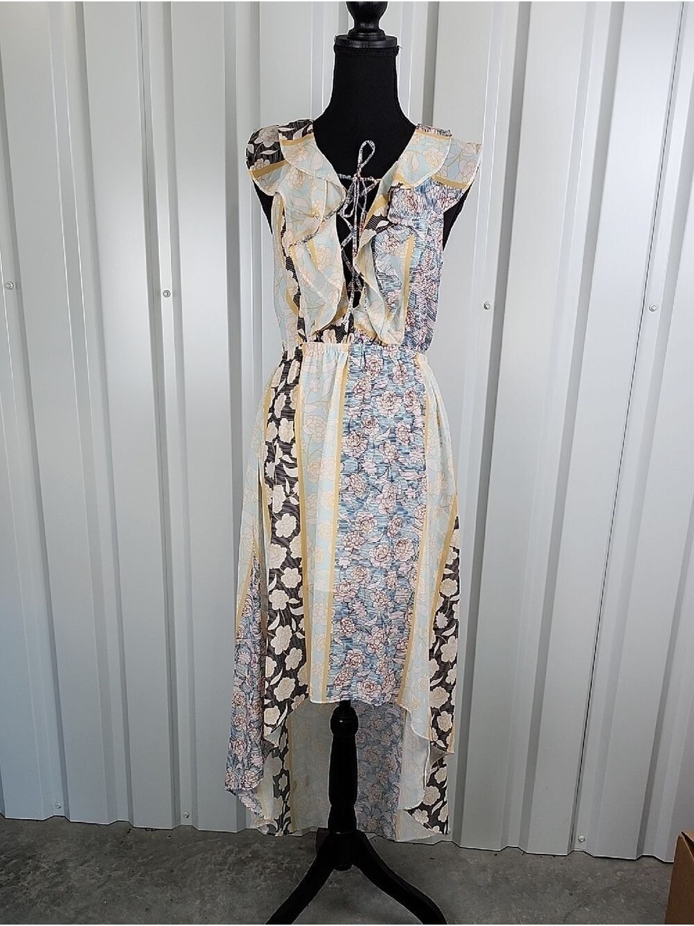 Tularosa Women's Nashville Patchwork Floral Ruffle High-Low Dress Size Small